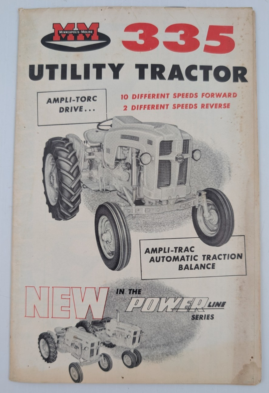 Minneapolis Moline MM Utility Tractor 335 Sales Brochure Booklet Advertising